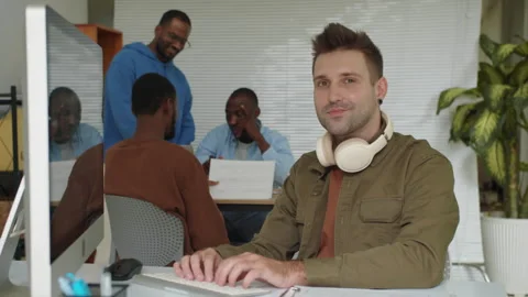 Portrait of Caucasian Programmer Developing App on PC Stock Footage 277412498