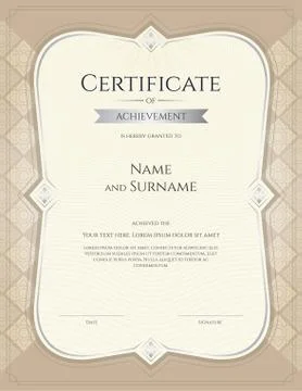 Portrait certificate of achievement template in vector with applied Thai ar.. Stock Illustration