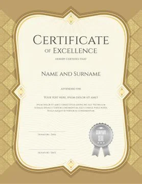 Portrait certificate of achievement template in vector with applied Thai ar.. Stock Illustration