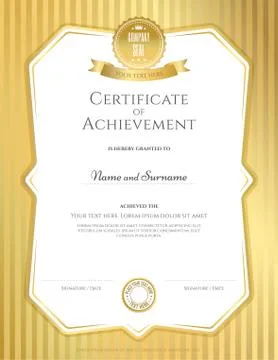 Portrait certificate of achievement template in vector with applied Thai ar.. Stock Illustration