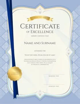 Portrait certificate of achievement template in vector with applied Thai ar.. Stock Illustration