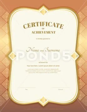 Portrait certificate of achievement template in vector with applied Thai ar.. Stock Illustration