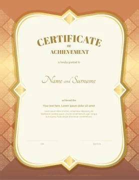 Portrait certificate of achievement template in vector with applied Thai ar.. Stock Illustration