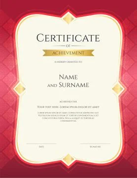 Portrait certificate of achievement template in vector with applied Thai ar.. Stock Illustration