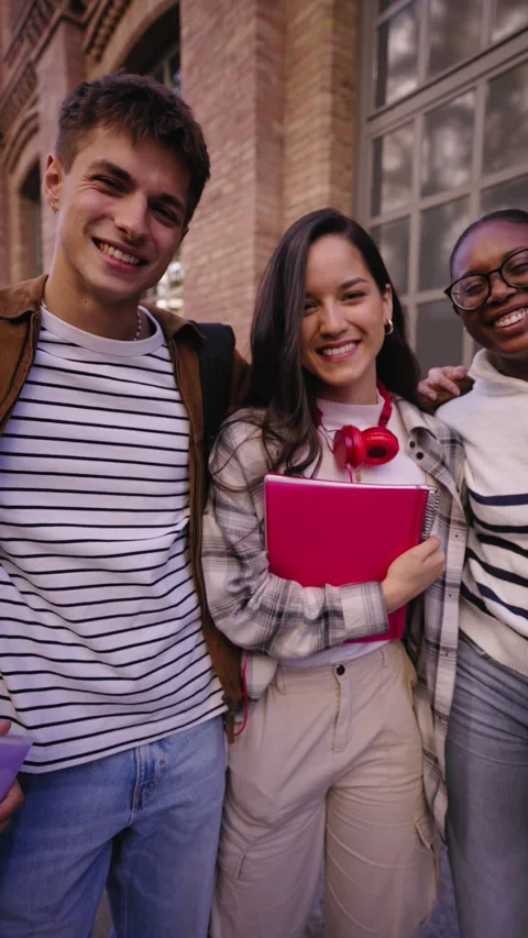 Portrait of a cheerful group of young multiracial student looking at the camera Stock Footage 273630549
