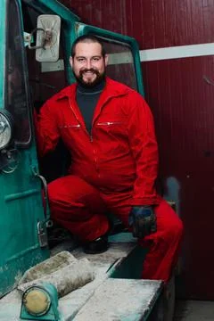 Portrait of cheerful mechanic  Stock Photos