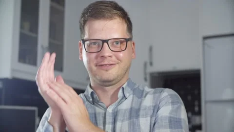 Portrait of Cheerful Young Man Clapping, Applauding Stock Footage 133131075