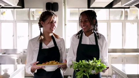 Portrait of cheerful young multicultural students in chef training class st.. Stock Footage 245496706