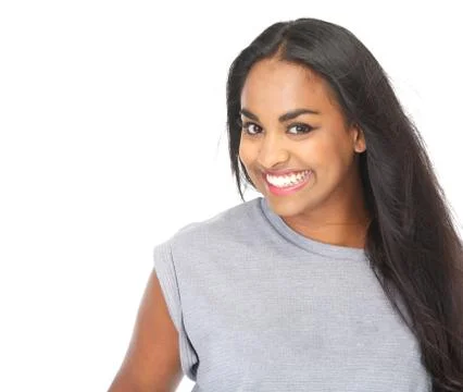 Portrait of a cheerful young woman smiling Stock Photos