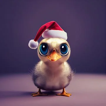 Portrait of a chick with a curious glance and a Christmas, Santa hat Stock Illustration