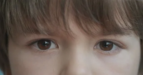 Portrait Child Boy Looking at Camera. Young Serious Thoughtful Child Boy Clos Video stock 202157051