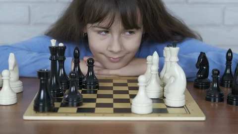 Portrait of a child with chess. Stock Footage 102734999