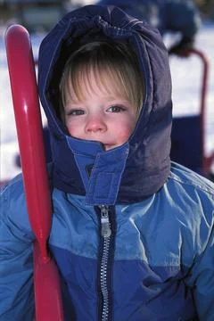 Portrait Of A Child In The Cold Stock Photos