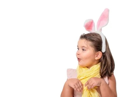 Portrait of a child in Easter bunny ears peeking out isolated Stock Photos