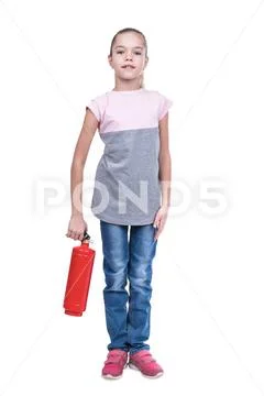 Portrait of a child with fire extinguisher Stock Photos