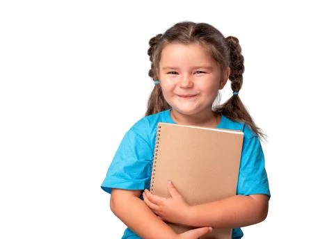Portrait of child with notebook isolated Stock Photos