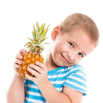 Portrait of a child with pineapple Stock Photos