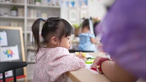 Portrait of children doing learning activities in the classroom Video stock 308064426