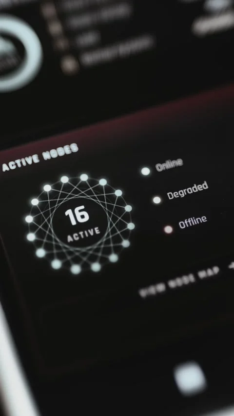 Portrait circular status interface displays 16 active nodes 動画素材 342483448