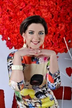 Portrait close-up of beautiful cheerful smiling, brunette girl Stock Photos