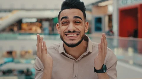 Portrait close up emotional happy shocked amazed wonder enthusiastic surprised Stock Footage 223009560