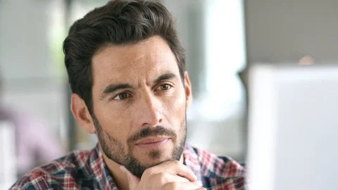 Portrait of a close-up man working on a computer Stock Footage 116084208