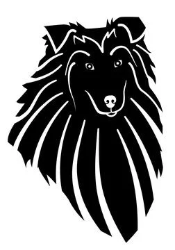 Portrait of a collie dog's head, vector black illustration Stock Illustration