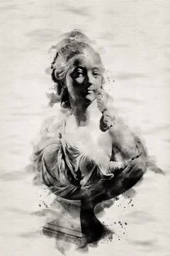 Portrait of the comtesse du barry. To draw a sculpture. Stock Illustration