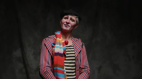 Portrait of Confident Clown Posing after Successful Circus Show Stock Footage 278982814