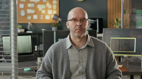 Portrait of Confident Male Software Developer in Modern Office Interior Stock Footage 306839616