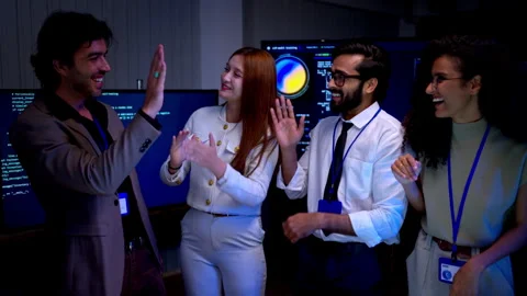 Portrait of confident multicultural technology and business team posing together Stock Footage 340563519