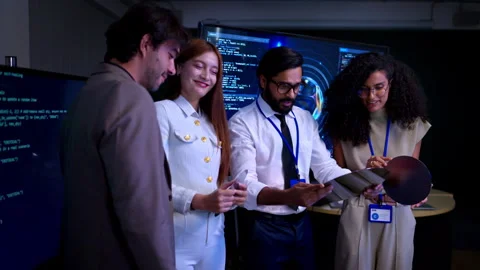 Portrait of confident multicultural technology and business team posing together Vídeo Stock 340563631