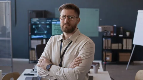 Portrait of Confident Network Engineer Working in Cybersecurity Office 動画素材 334928908
