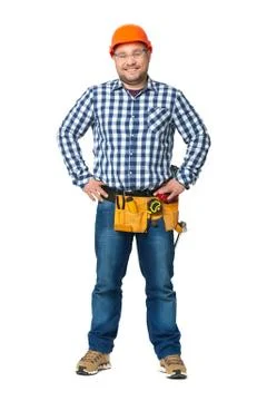 Portrait of construction builder isolated on white. Stock Photos