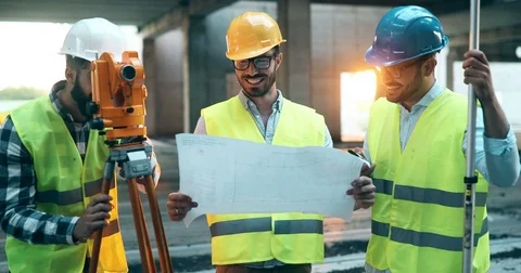Portrait of construction engineers working on building site Stock Footage 80253751