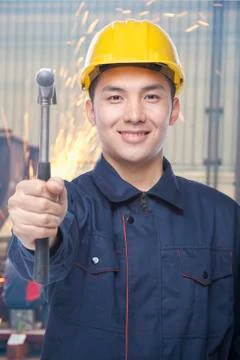 Portrait of Construction Worker with Hammer Stock Photos