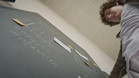 Portrait of Creative Man Dancing while Planning Business Strategy on Blackboard Stock Footage 345246614