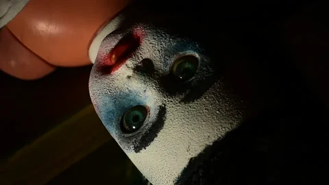 Portrait of a creepy doll upside down Stock Footage 138147281