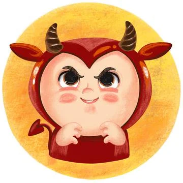 Portrait of a cute boy in a red devil costume illustration Stock Illustration