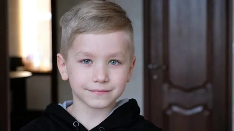 Portrait of Cute Child Boy Looking at Camera, happy, smiling, laughing Face Stock Footage 170360025
