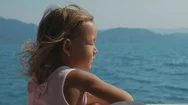 Portrait Of Cute Child Girl Swimming On The Motor Boat In Slow Motion. Stock Footage
