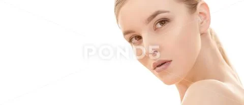 The portrait of the cute girl on the white background Stock Photos