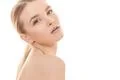 The portrait of the cute girl on the white background Photo