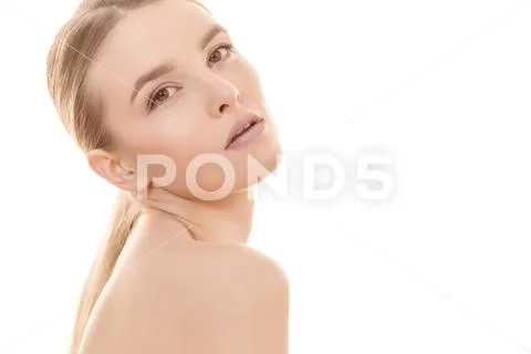 The portrait of the cute girl on the white background Stock Photos