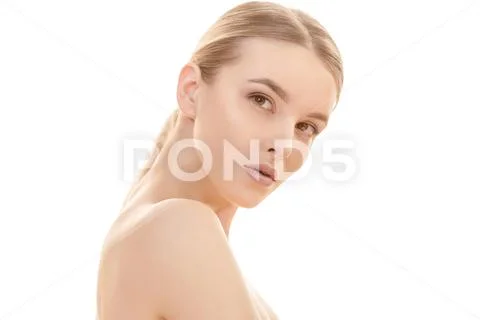 The portrait of the cute girl on the white background Stock Photos