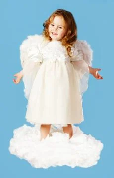 Portrait of cute little cupid standing on cloud Stock Photos