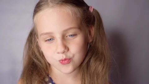 Portrait cute Little Girl curled her lip Stock Video Pond5
