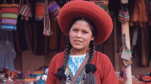 Portrait of Cute Peruvian girl smiling in slow motion Stock Footage