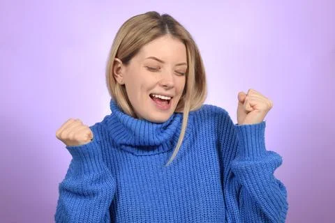 Portrait of a cute pretty very happy woman Stock Photos