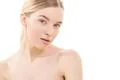 The portrait of the cute woman on the white background Photo